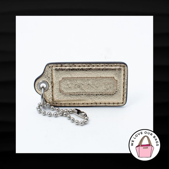 2.5" Large COACH GOLD CRACKLE LEATHER NICKEL KEY FOB BAG CHARM KEYCHAIN HANG TAG - Picture 1 of 1